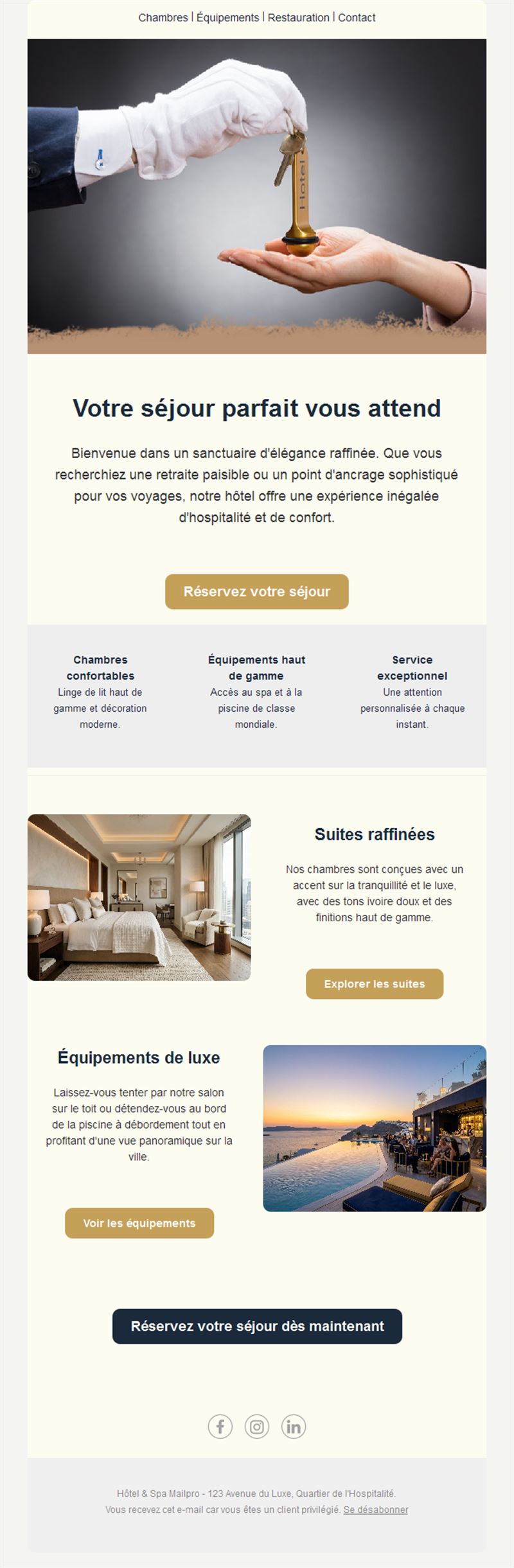 Email suites et services d'hôtel de luxe