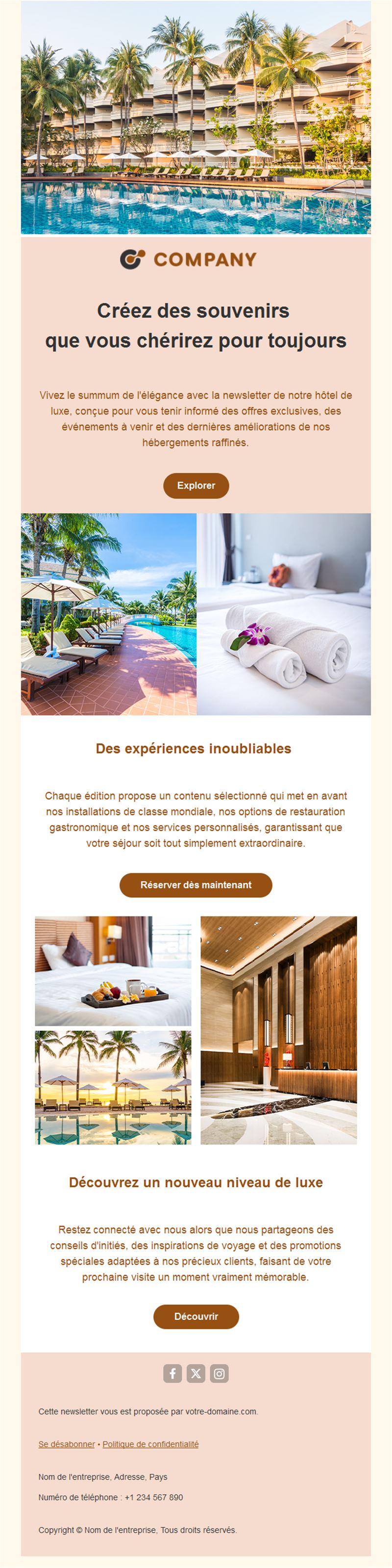 Newsletter d'hôtel resort tropical
