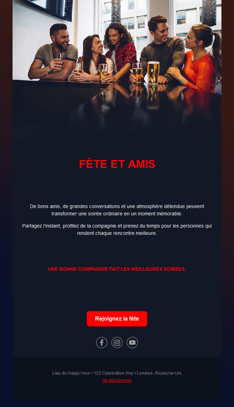 Modèle d'email soirée bar entre amis