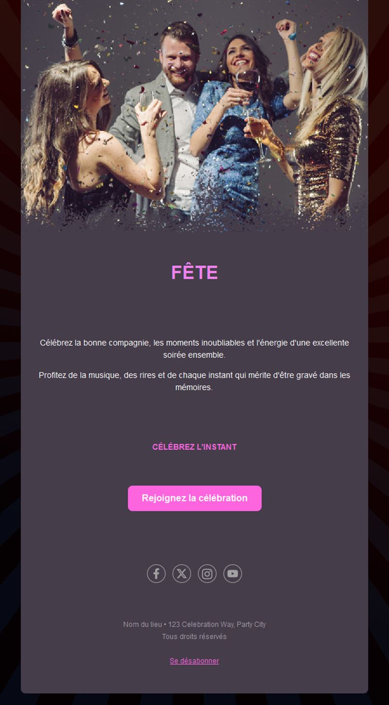 Modèle d'email de fête et célébration