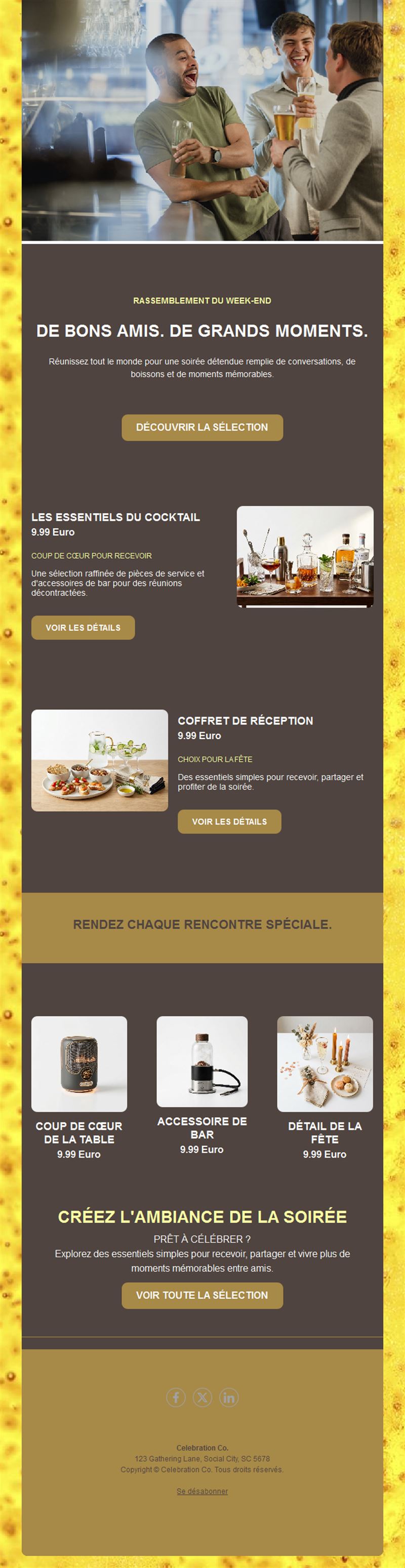 Email pour boutique de boissons et réception