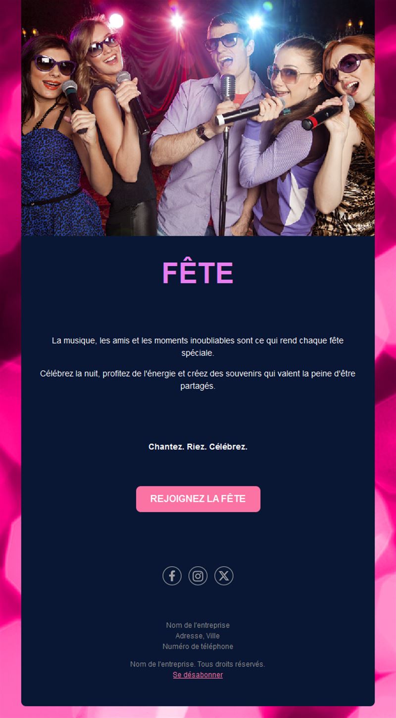 Modèle d'email soirée karaoké et musique