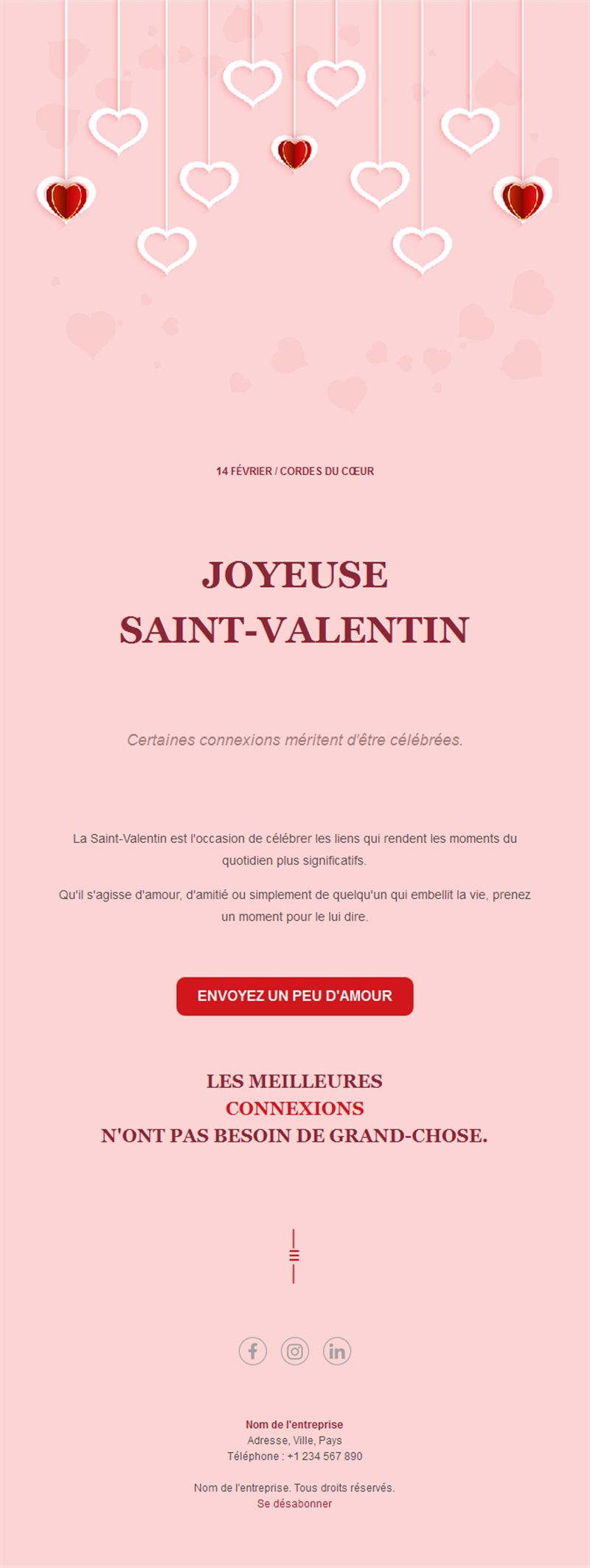 Email Saint-Valentin avec cœurs suspendus