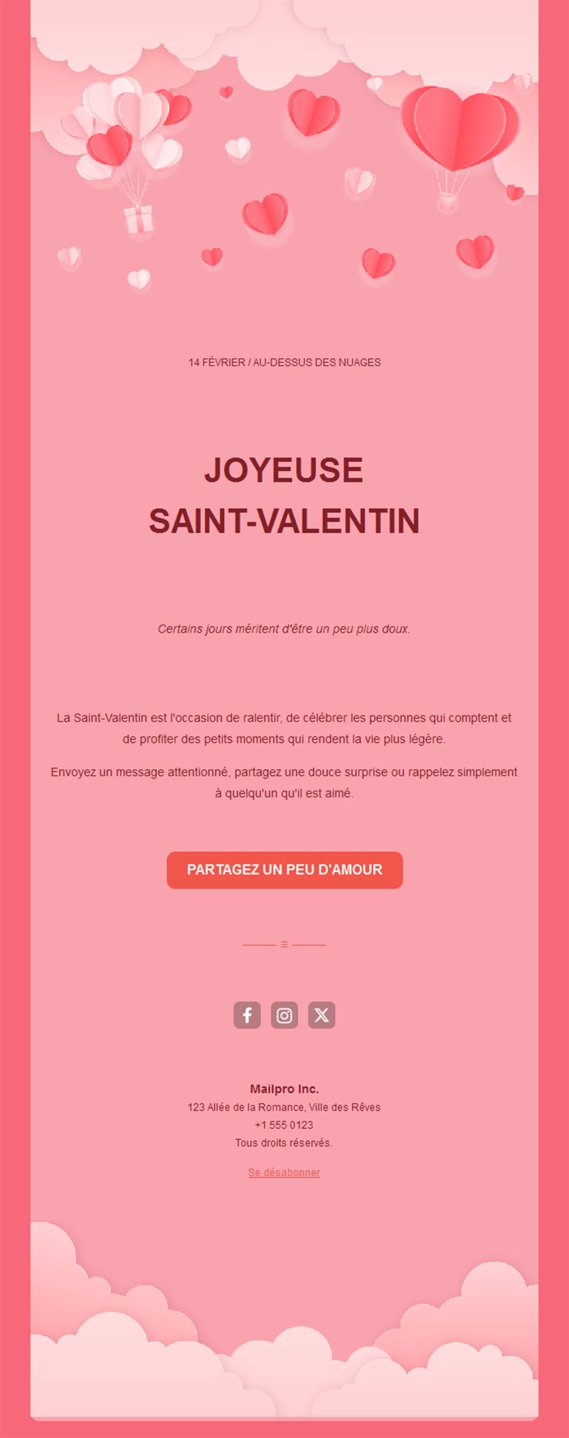 Email Saint-Valentin avec nuages roses