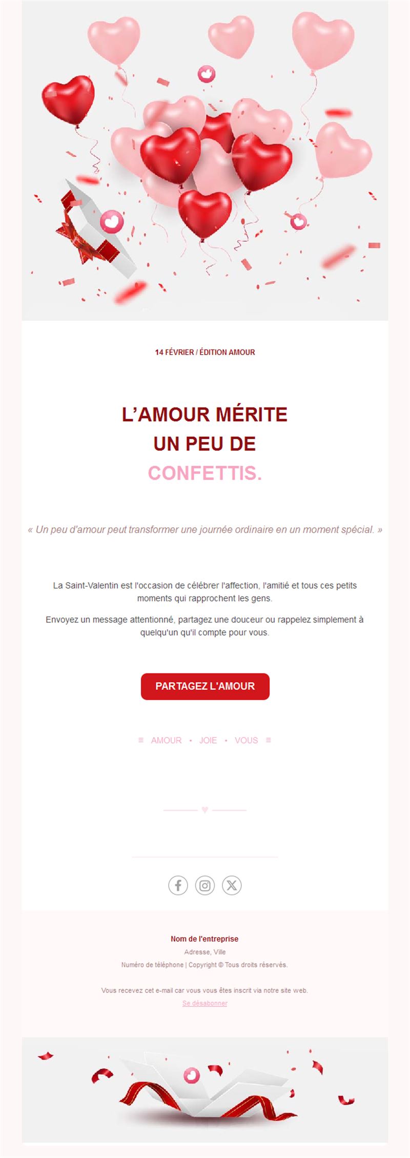 Email Saint-Valentin avec ballons cœurs