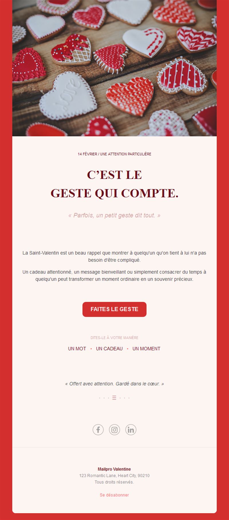 Email Saint-Valentin biscuits en cœur