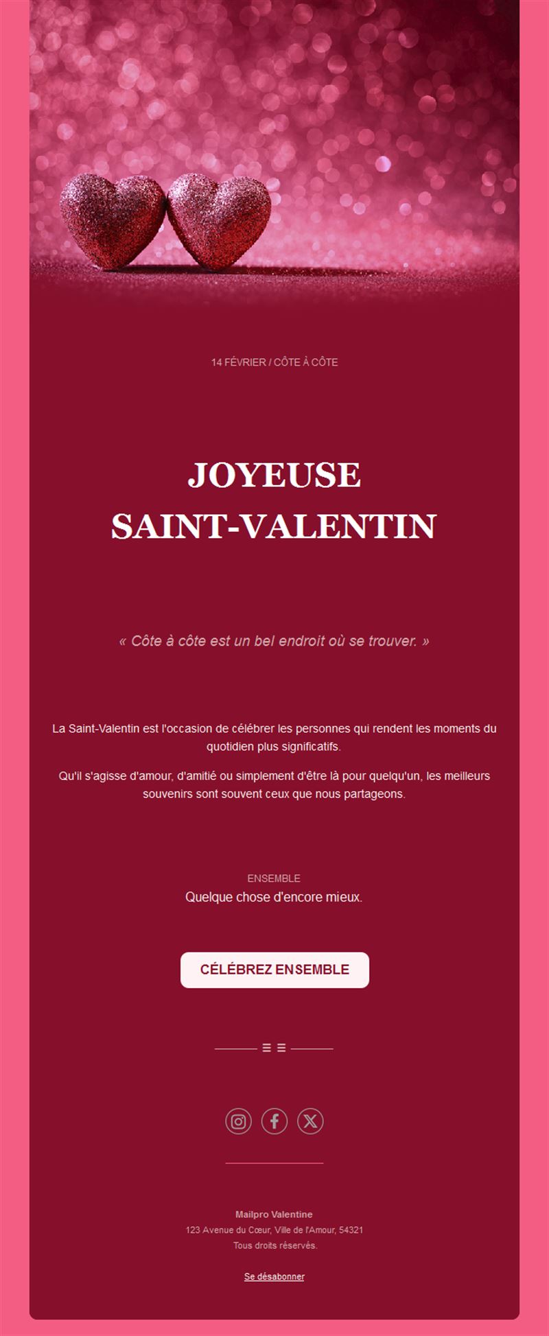 Email Saint-Valentin cœurs pailletés