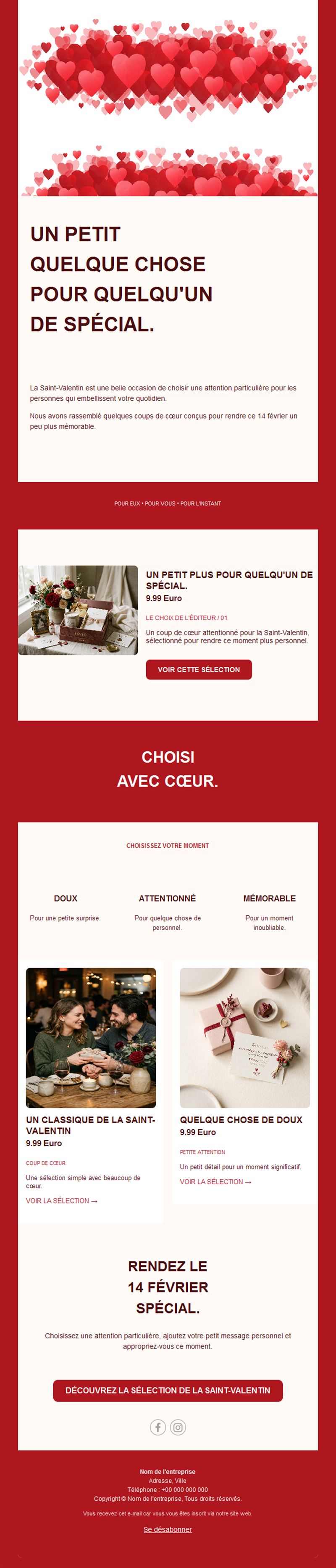 Email sélection cadeaux de Saint-Valentin