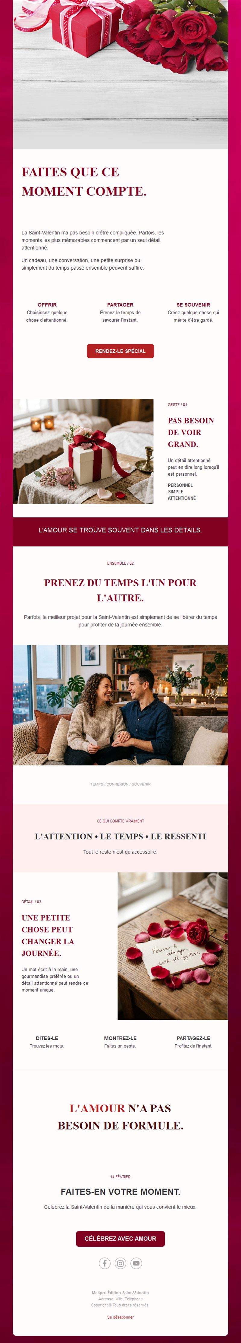 Newsletter Saint-Valentin roses et cadeaux