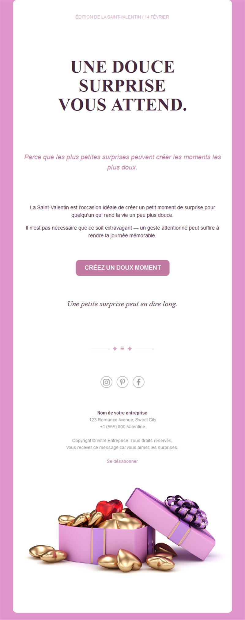 Email douce surprise de Saint-Valentin