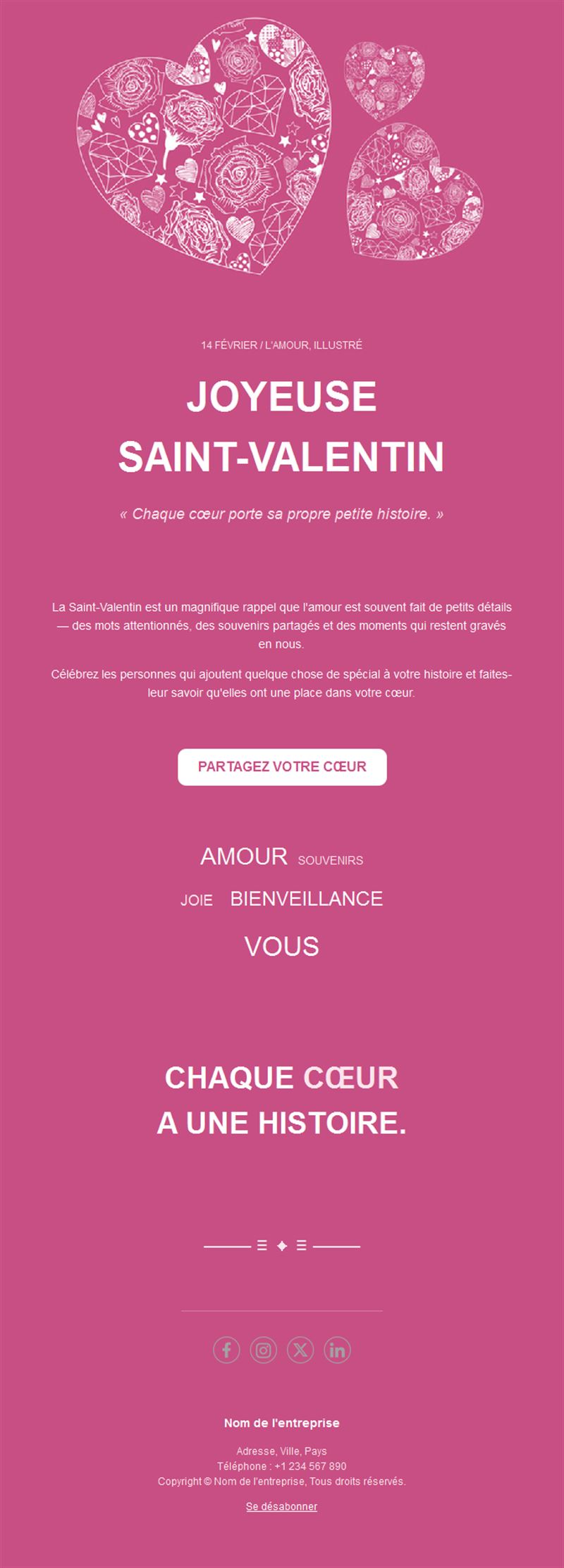 Email rose Saint-Valentin aux cœurs en dentelle