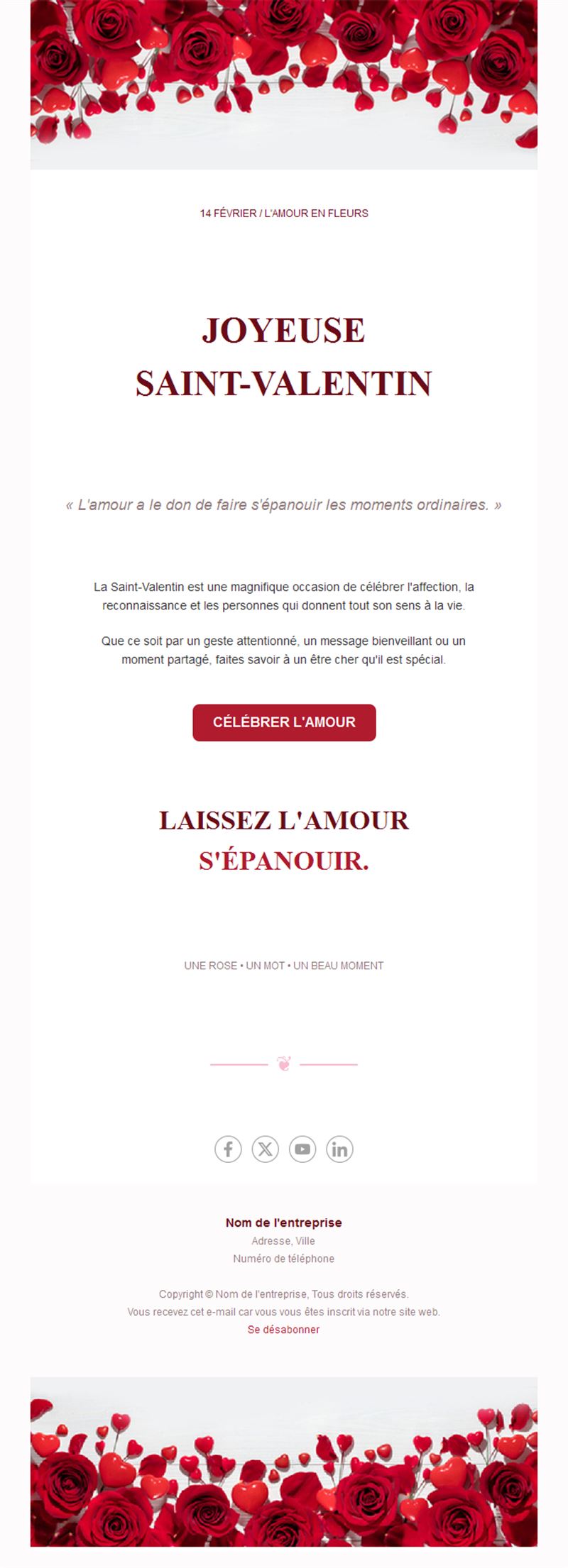Email Saint-Valentin aux roses rouges