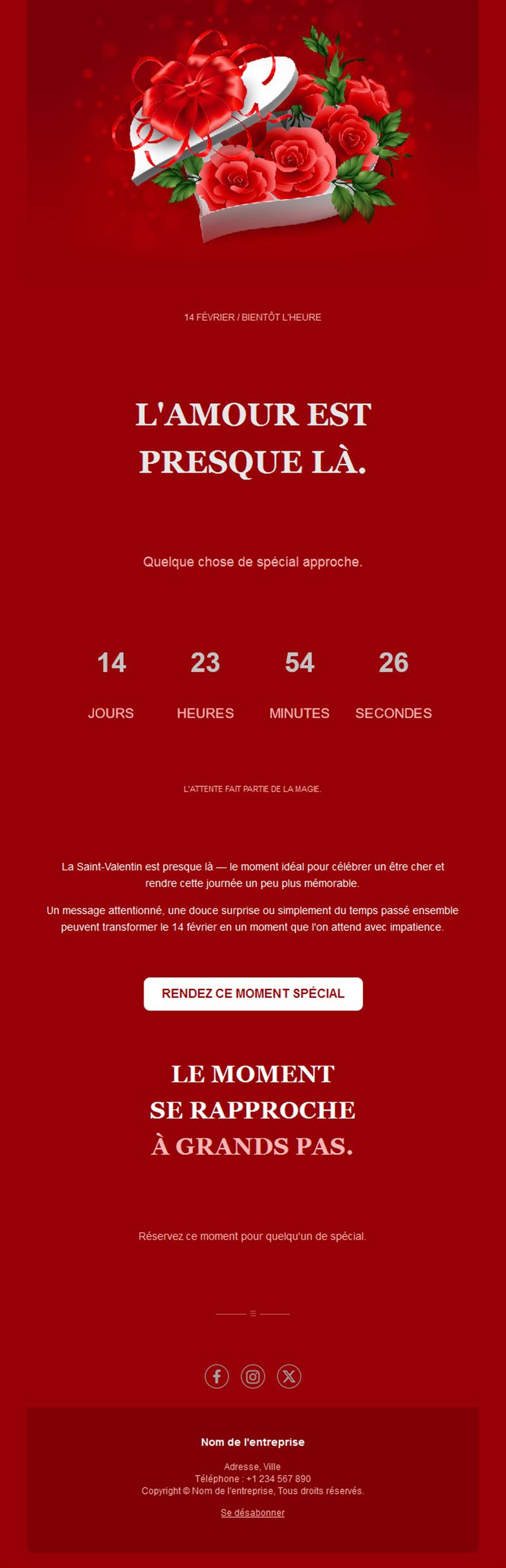 Email rouge Saint-Valentin avec compte à rebours