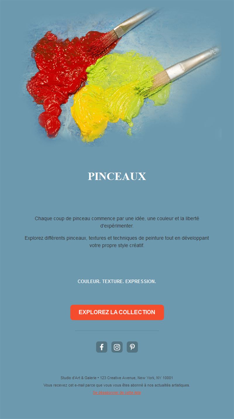 Email de collection de peintures et pinceaux