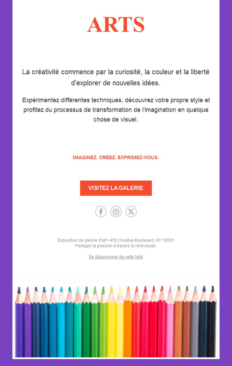 Modèle d'email coloré pour galerie d'art
