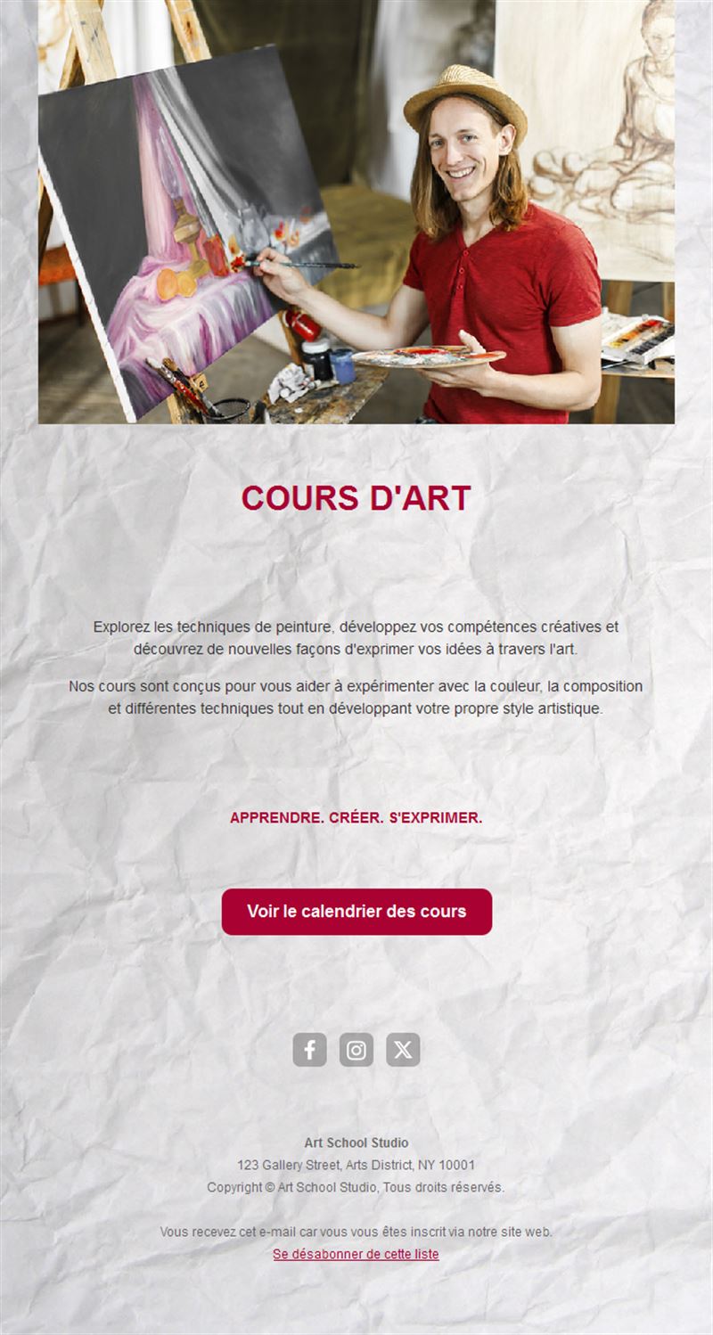 Modèle d'email pour cours de peinture