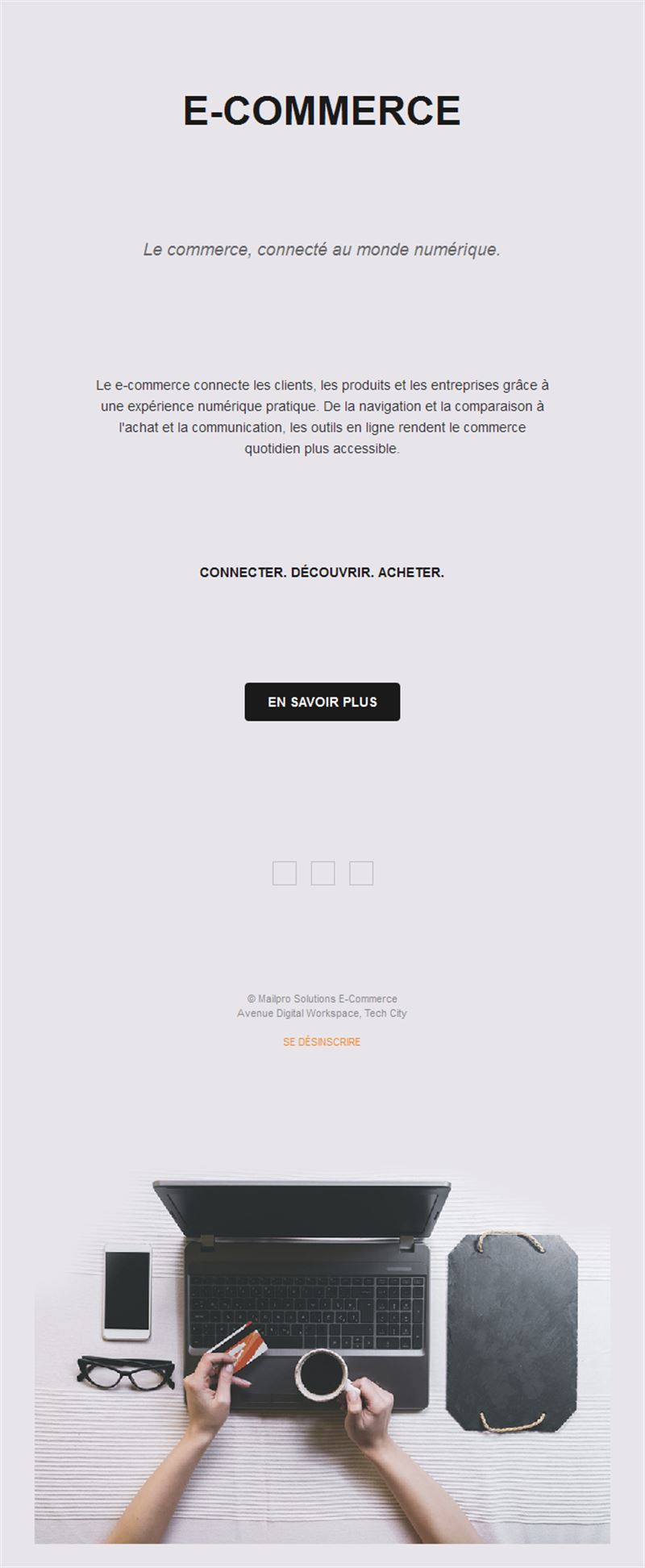 Email e-commerce minimaliste avec ordinateur
