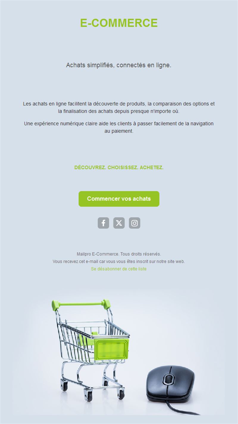 Email e-commerce bleu clair avec caddie