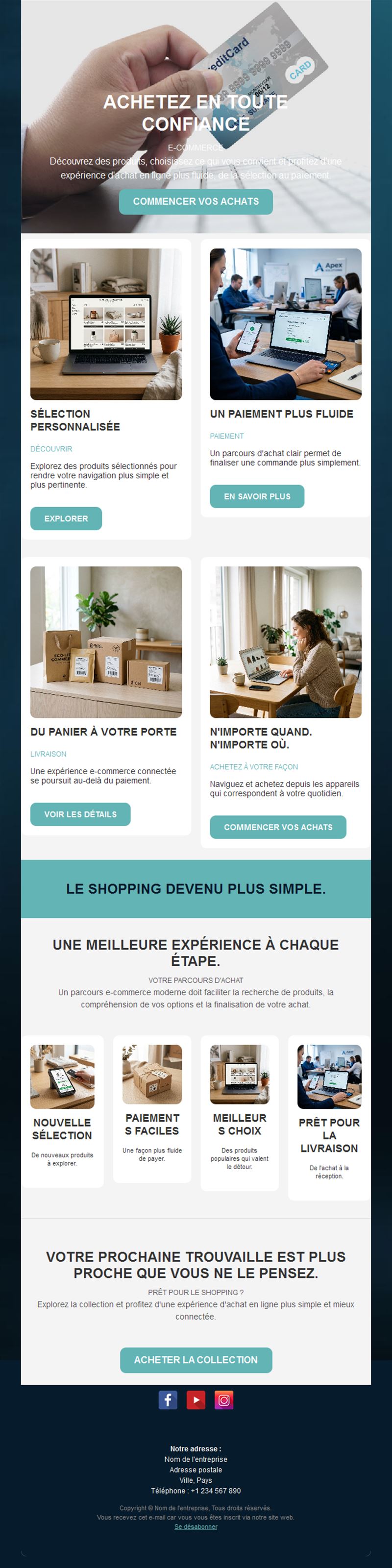 Newsletter e-commerce bleu canard
