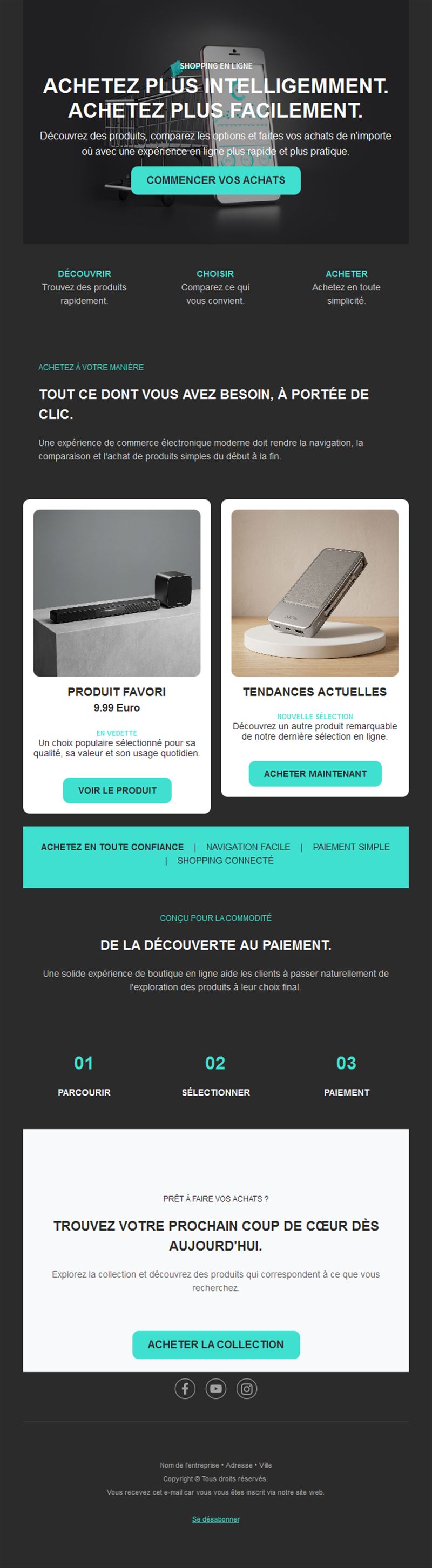 Email sombre de produits pour boutique tech