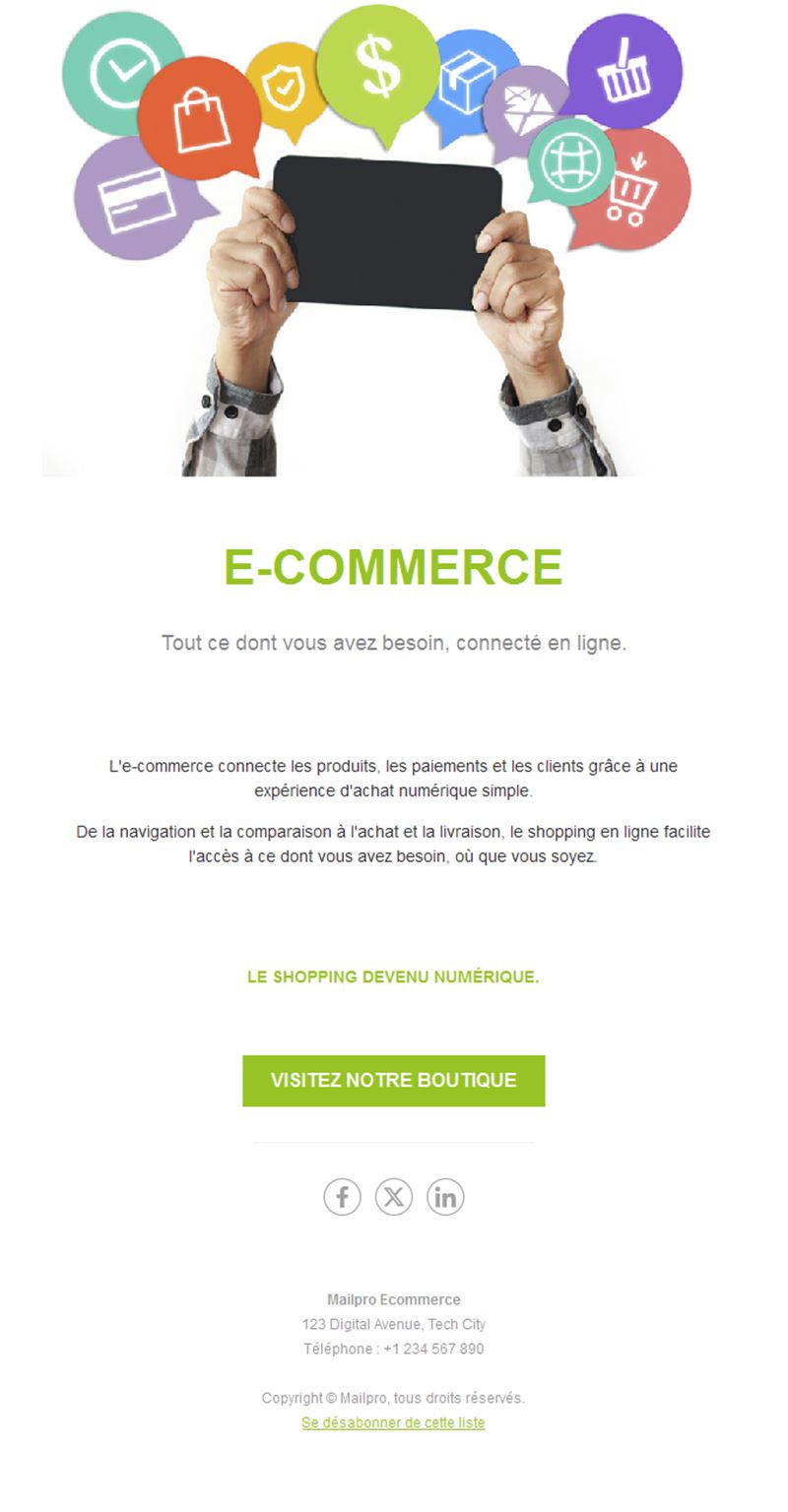 Email de lancement de boutique en ligne