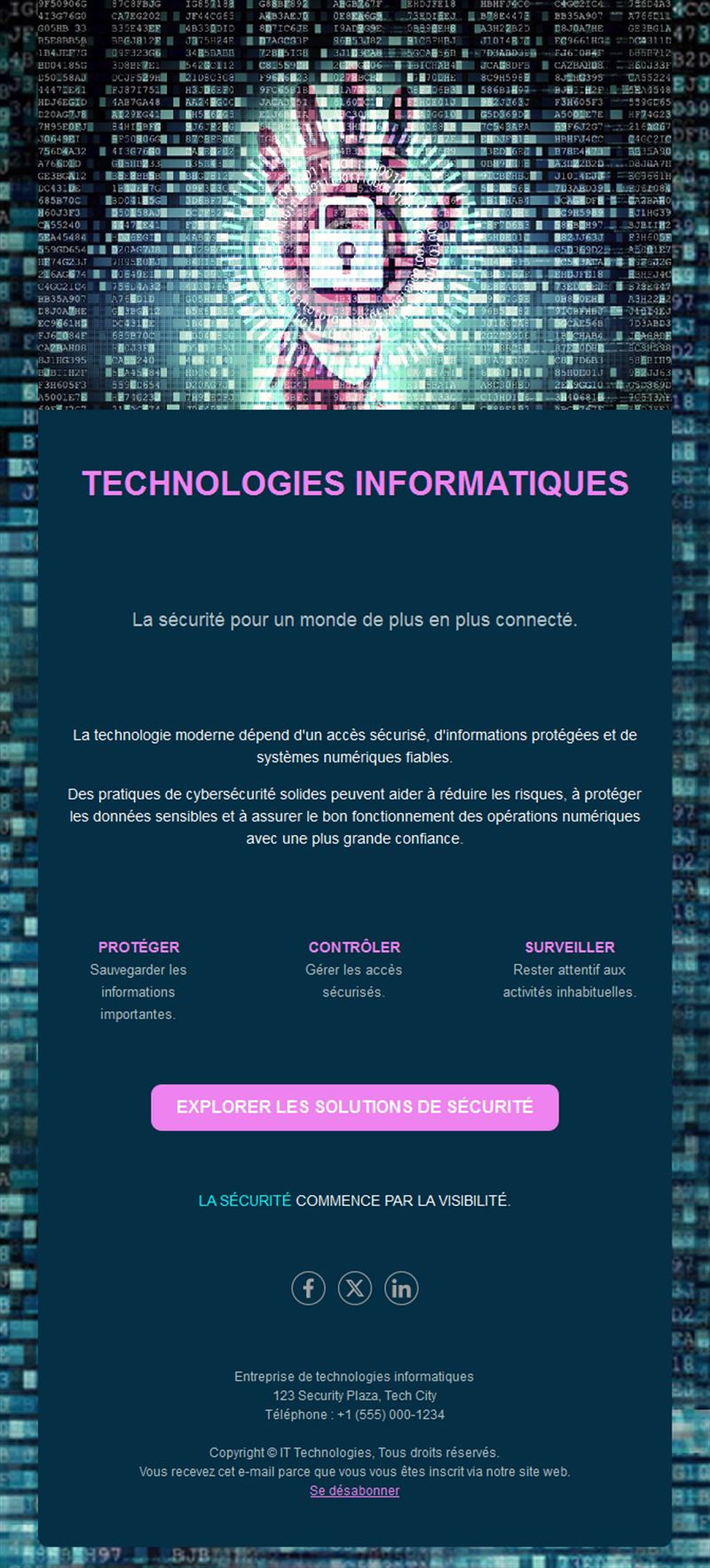 Email de solutions de cybersécurité