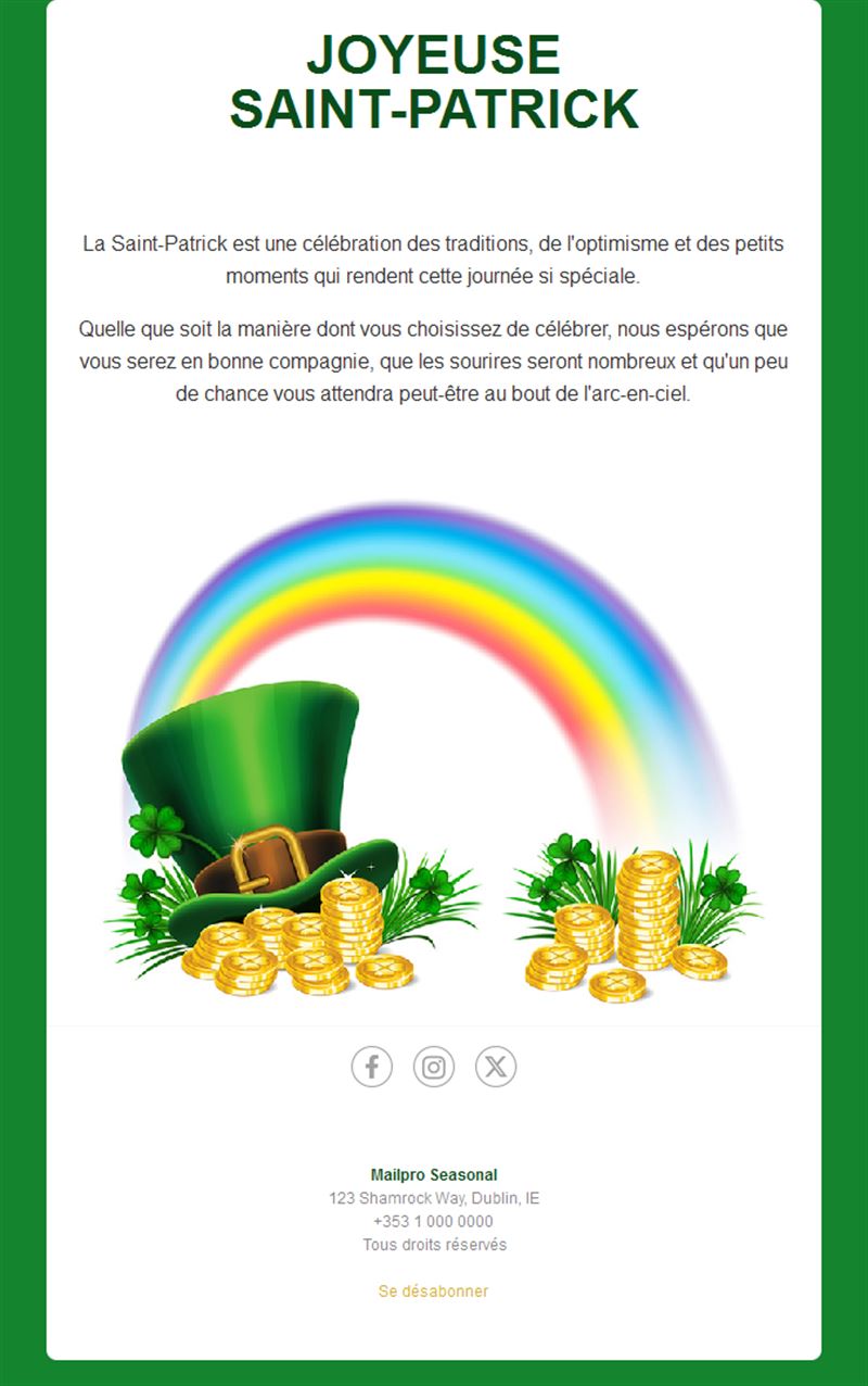 Email Saint-Patrick avec arc-en-ciel