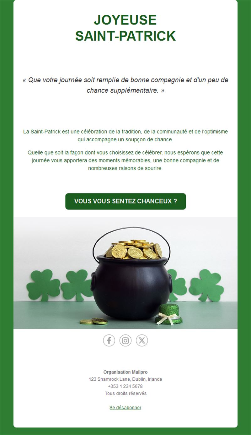Email Saint-Patrick avec chaudron d'or