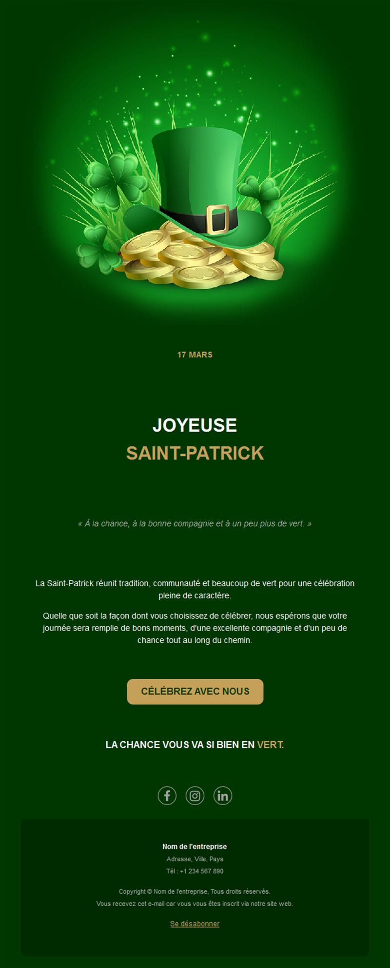 Email Saint-Patrick avec chapeau de leprechaun