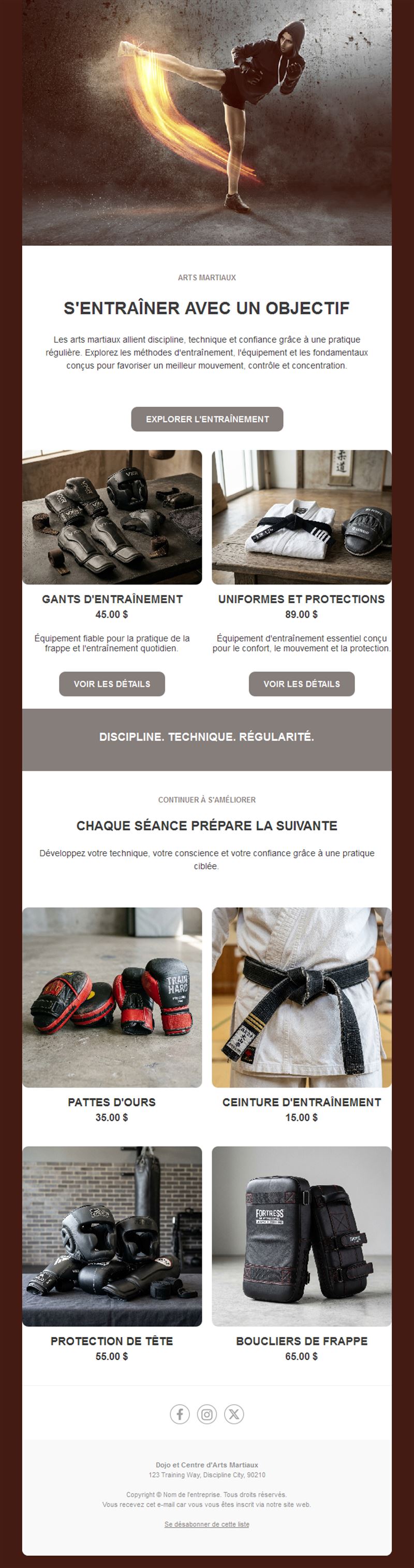 Newsletter boutique d'équipement d'arts martiaux