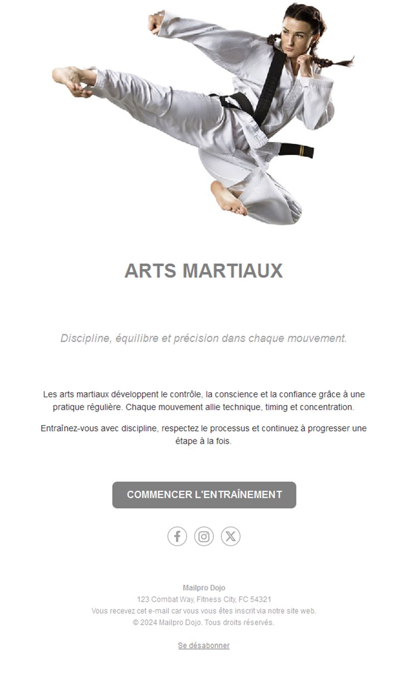 Email blanc de dojo de karaté