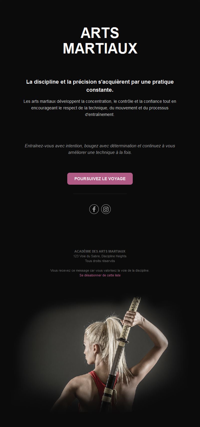 Email d'arts martiaux avec katana