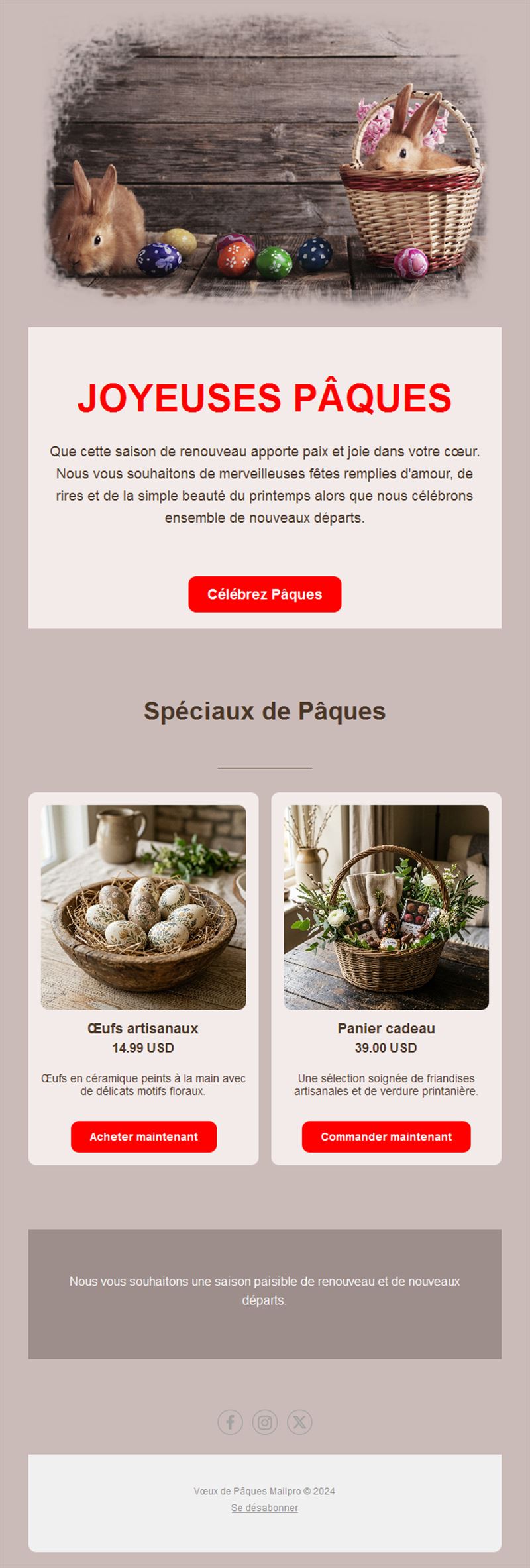 Email rustique d'offres de Pâques