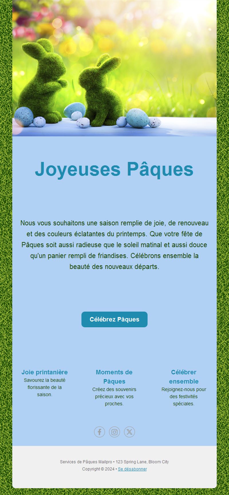 Email de vœux de Pâques avec lapins