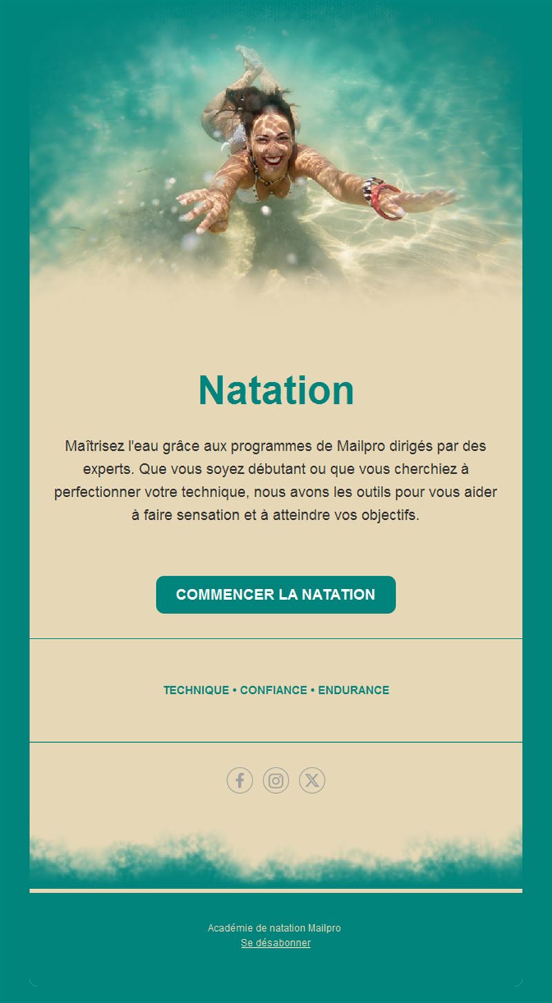 Email d'académie de natation