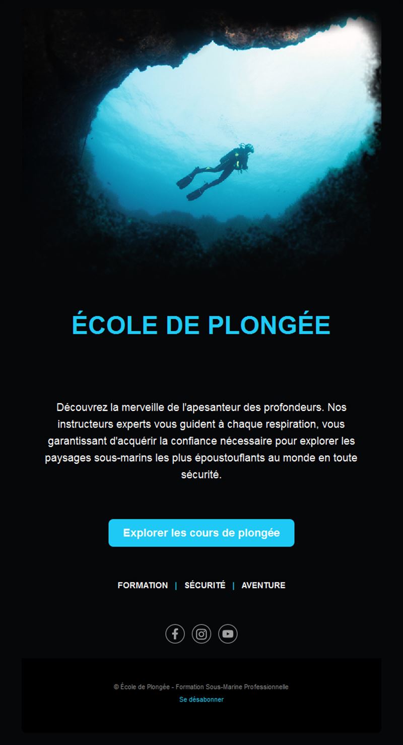 Email d'école de plongée