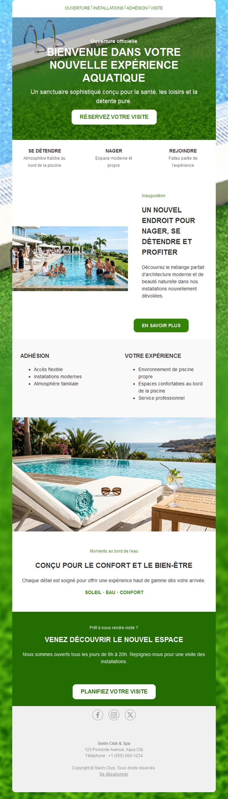Newsletter d'ouverture de piscine