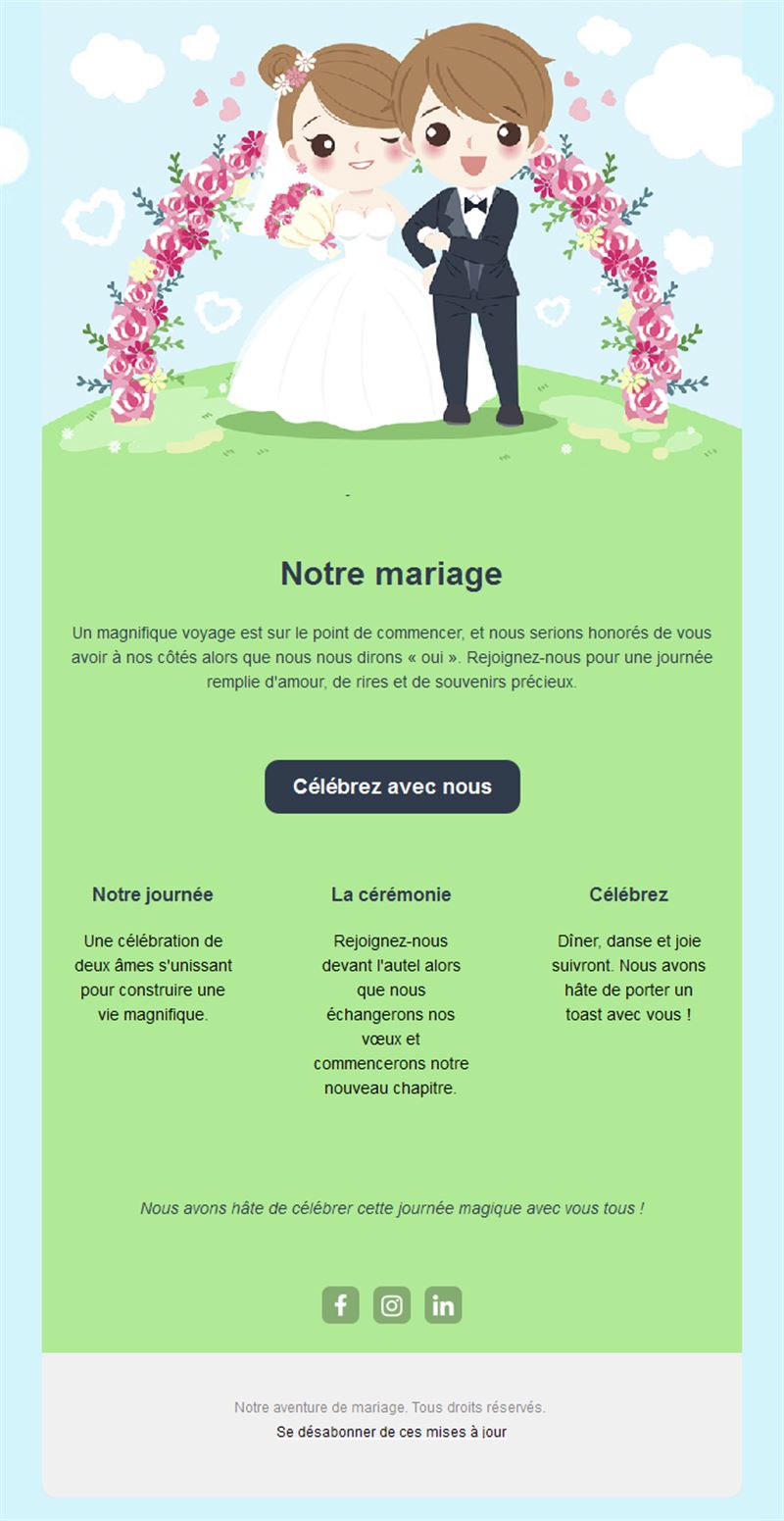 Email d'annonce de mariage avec couple dessiné