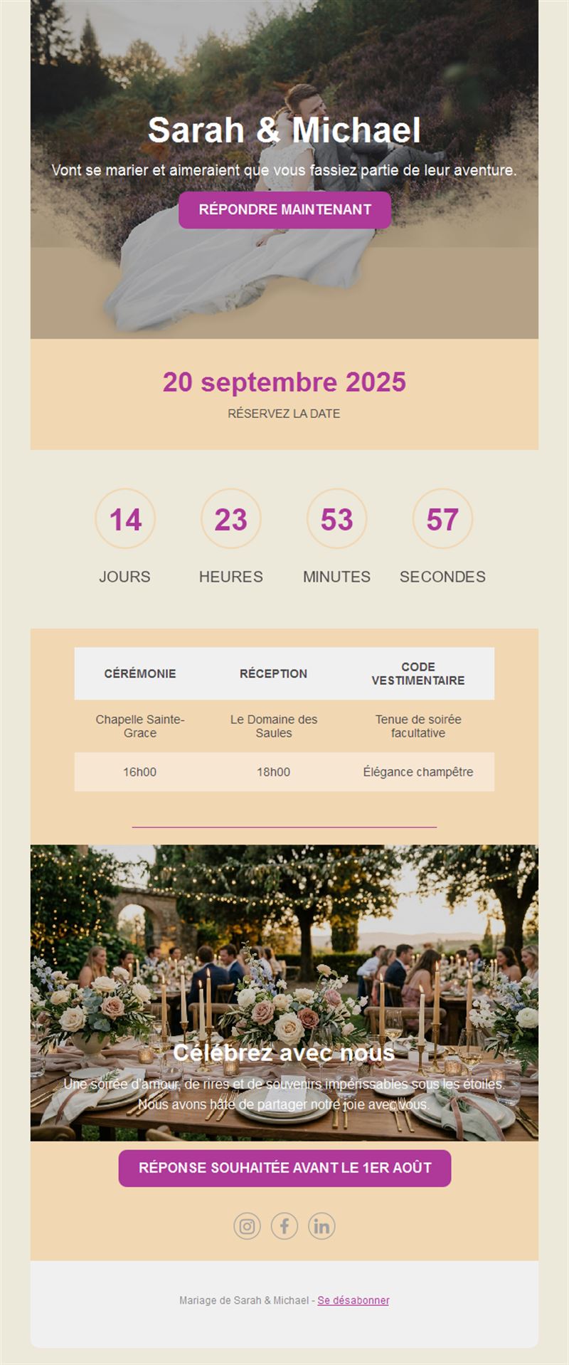Email save the date de mariage