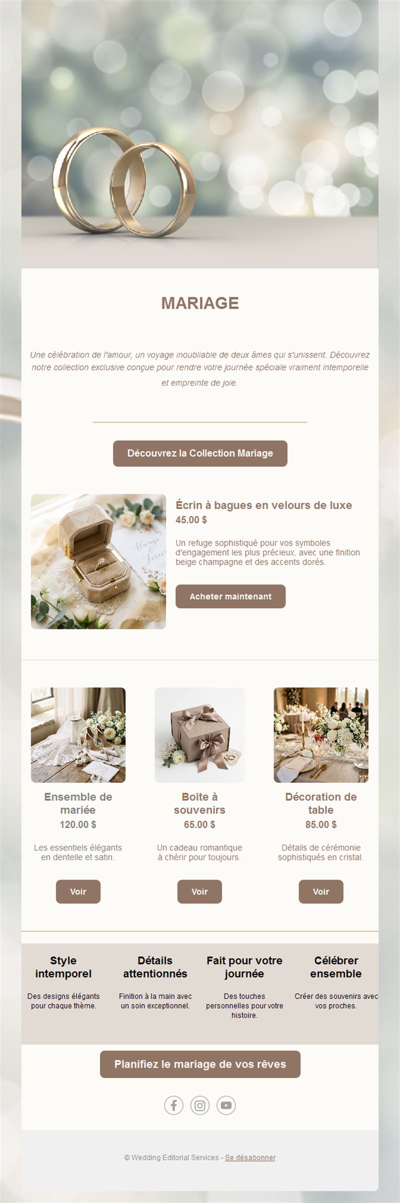Email boutique d'accessoires de mariage