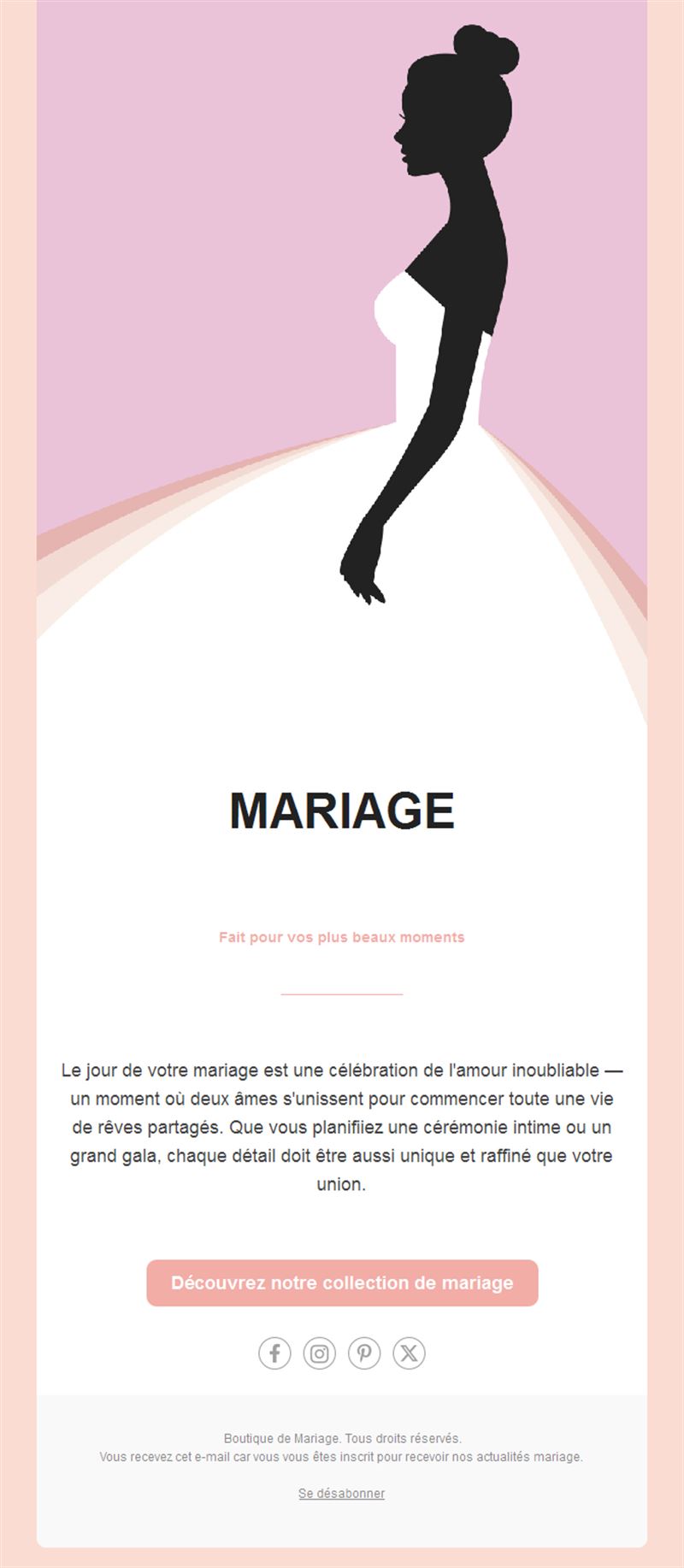 Email de boutique de mariage