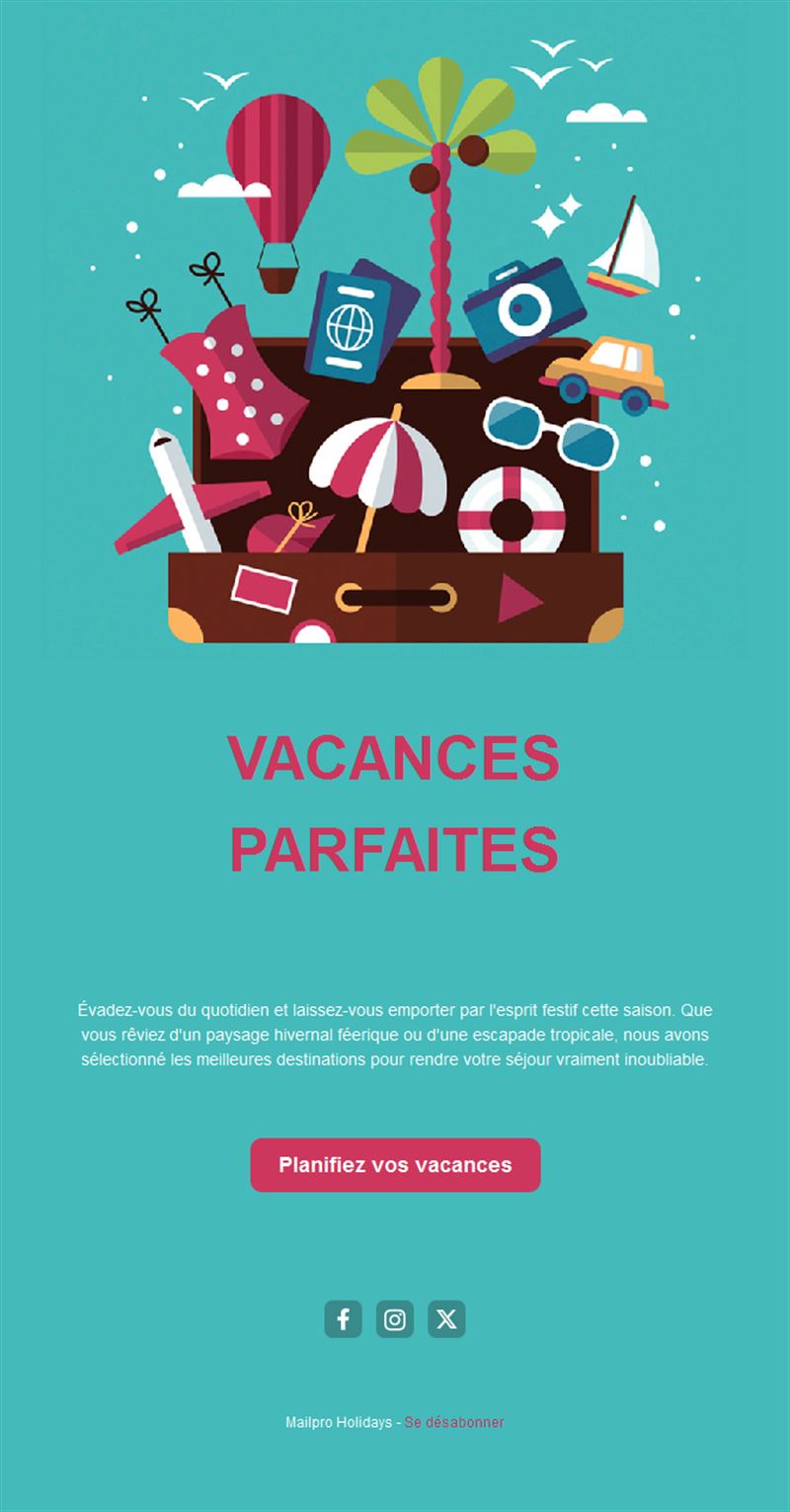 Email d'agence de voyages pour les vacances