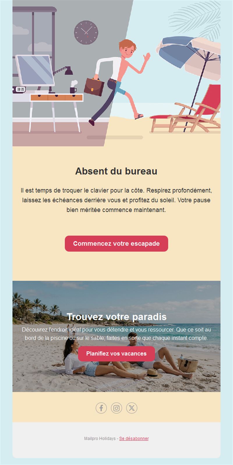 Email d'absence pour vacances d'été