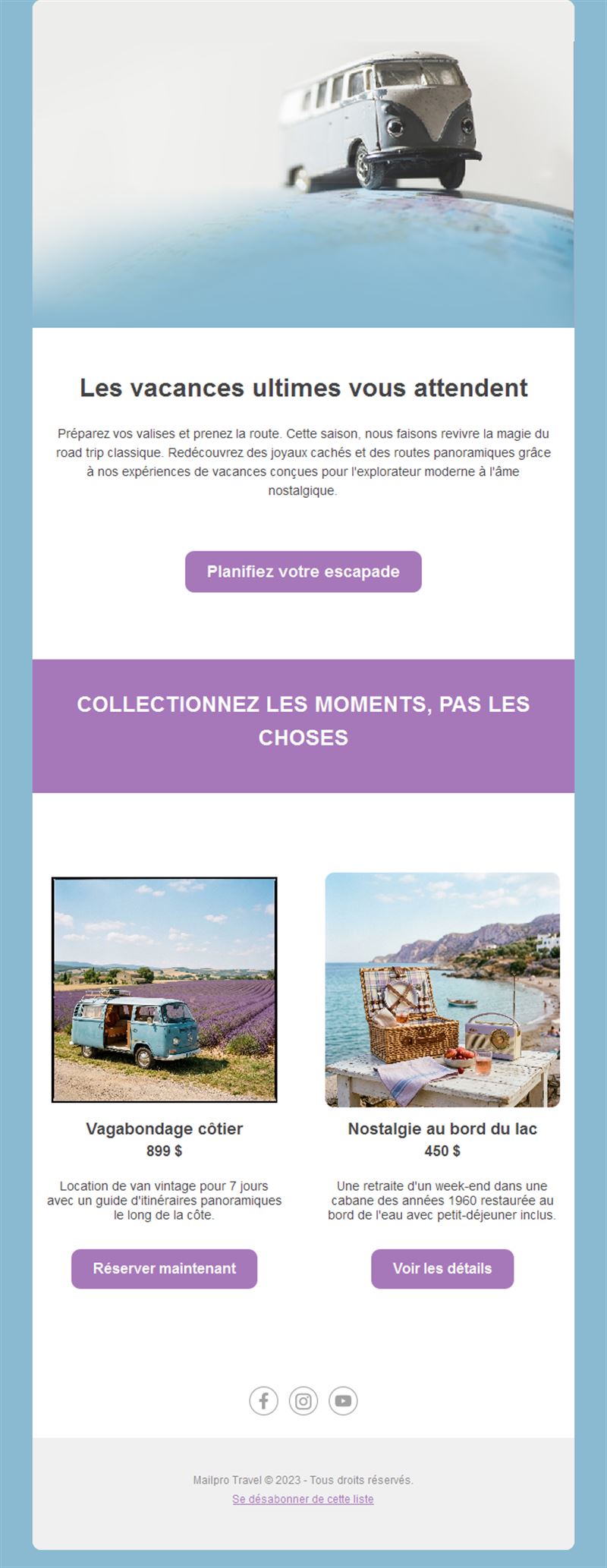 Email d'offres de road trip