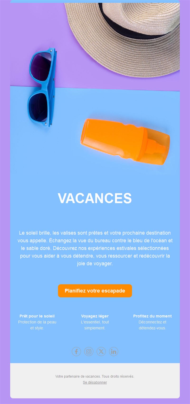 Email de vacances d'été avec lunettes de soleil