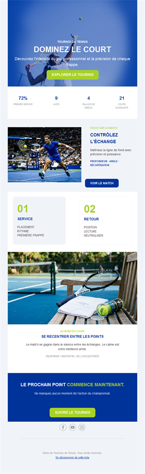 Newsletter bleue de tournoi de tennis