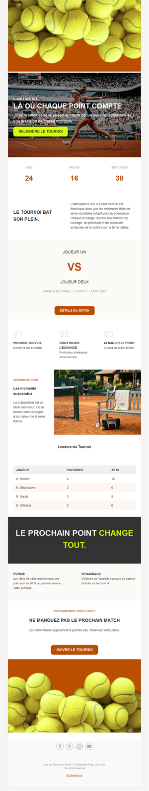 Email de tournoi de tennis avec infos du match