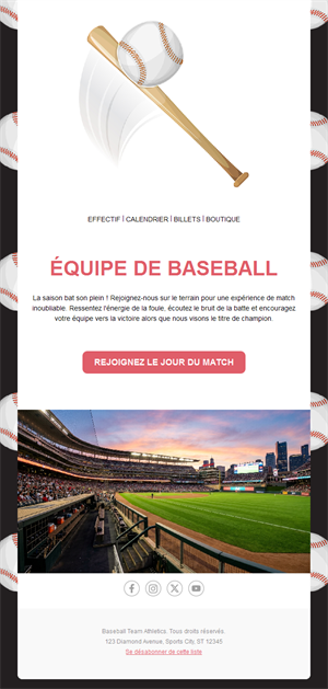Invitation email au match de baseball