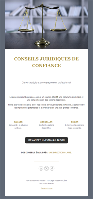 Email de conseil juridique de confiance
