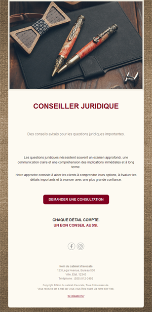 Email crème de conseil juridique